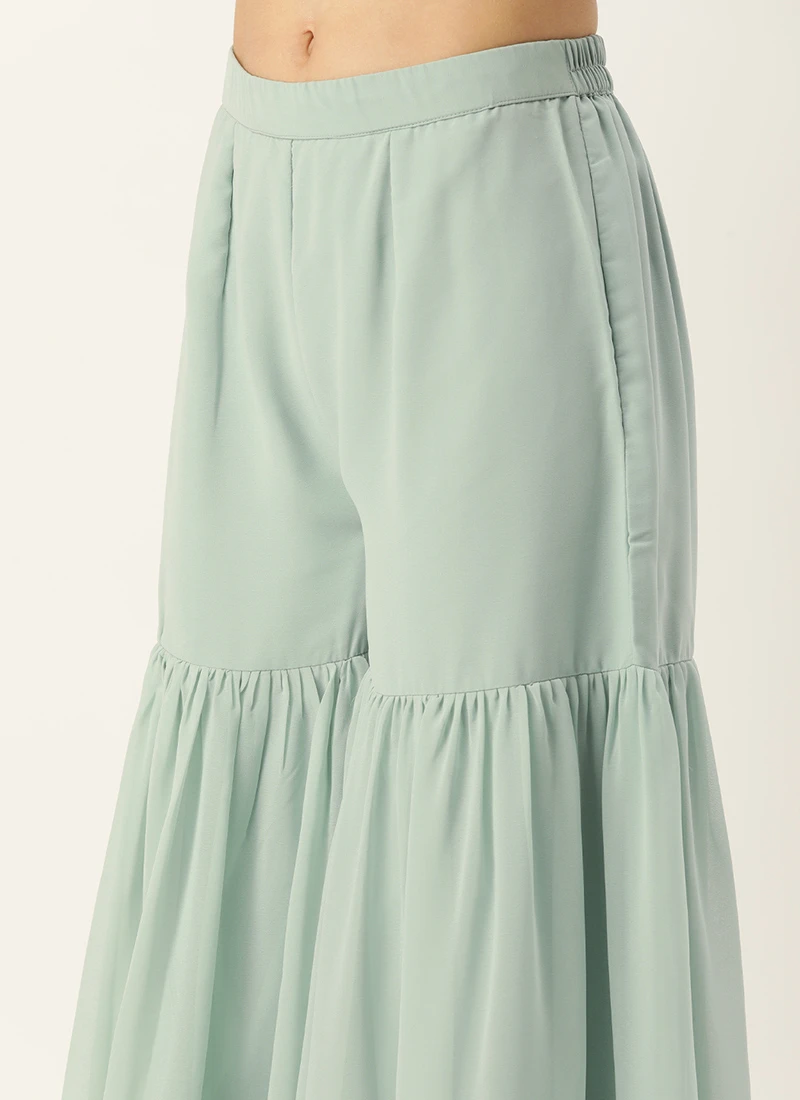 Green Georgette Embroidered Gharara Set Festive Wear 6 Green Georgette Embroidered Gharara Set Festive Wear - Image 6