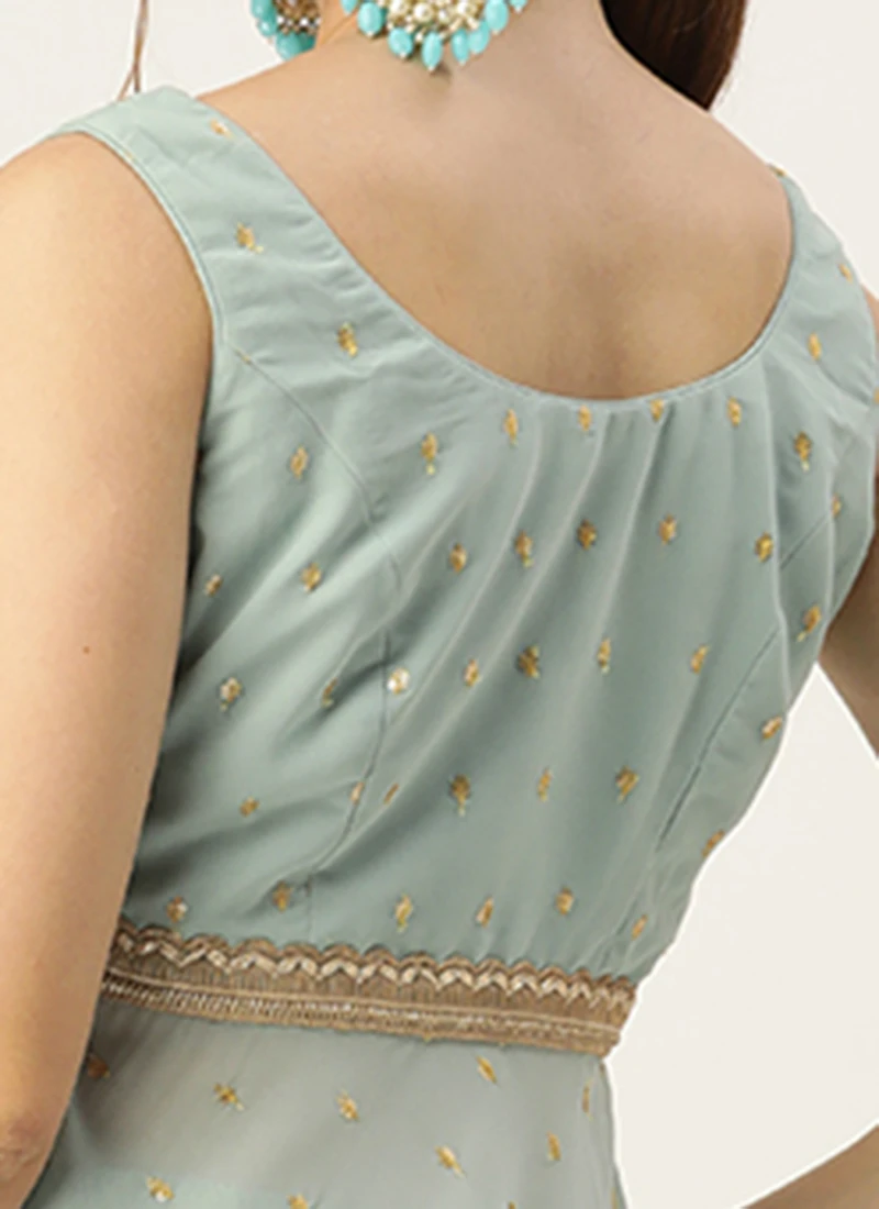 Green Georgette Embroidered Gharara Set Festive Wear 8 Green Georgette Embroidered Gharara Set Festive Wear - Image 8