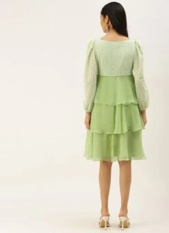 Green Georgette Embroidered Layered Dress Party Wear -Indo Clothing Shop Green Georgette Embroidered Layered Dress DRBS02207311 b