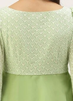 Green Georgette Embroidered Layered Dress Party Wear -Indo Clothing Shop Green Georgette Embroidered Layered Dress DRBS02207311 rrc2