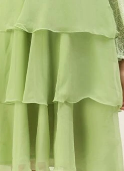 Green Georgette Embroidered Layered Dress Party Wear -Indo Clothing Shop Green Georgette Embroidered Layered Dress DRBS02207311 rrc3