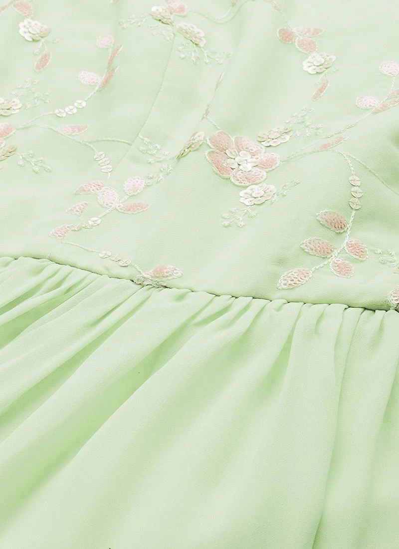 Green Georgette Embroidered Ruffle Maxi Dress Festive Wear 5 Green Georgette Embroidered Ruffle Maxi Dress Festive Wear - Image 5