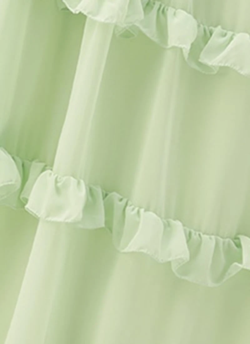 Green Georgette Embroidered Ruffle Maxi Dress Festive Wear 7 Green Georgette Embroidered Ruffle Maxi Dress Festive Wear - Image 7