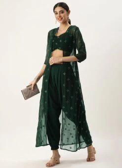 Bottom From Green Georgette Embroidered Set N Suits After Six Wear -Indo Clothing Shop Green Georgette Embroidered Set N Suits IWBS02211124 u 1