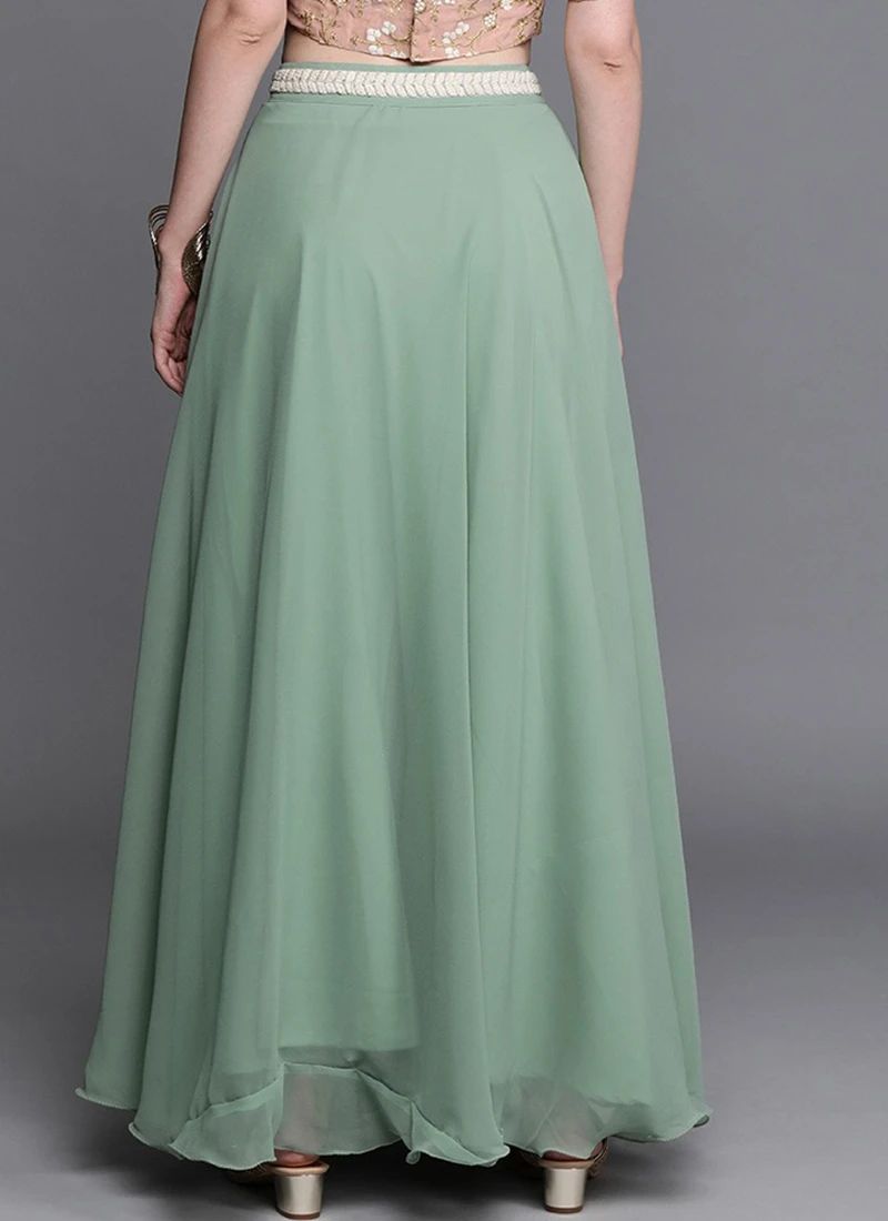 Green Georgette Full Circular Skirt Festive Wear 4 Green Georgette Full Circular Skirt Festive Wear - Image 4