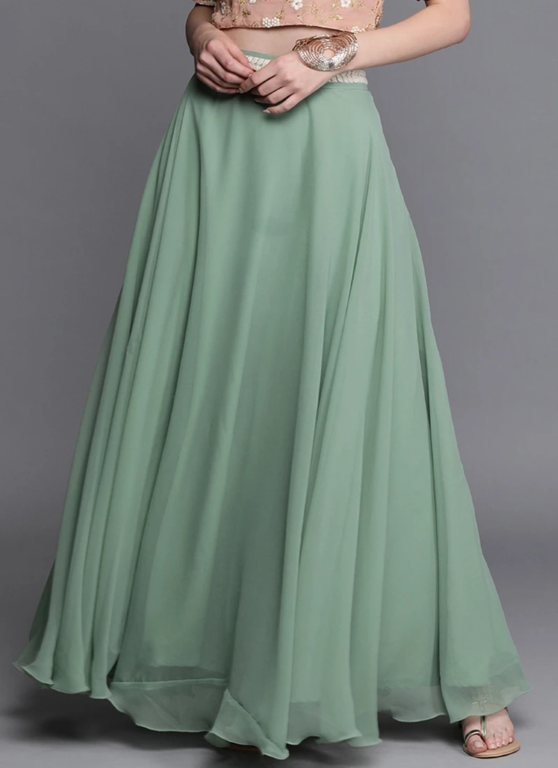 Green Georgette Full Circular Skirt Festive Wear 3 Green Georgette Full Circular Skirt Festive Wear - Image 3