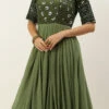 Green Georgette Sequins Embroidery Gown Festive Wear