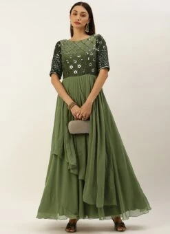 Green Georgette Sequins Embroidery Gown Festive Wear 10 Green Georgette Sequins Embroidery Gown Festive Wear -Indo Clothing Shop Green Georgette Sequins Embroidery Gown IWBS02301765 u