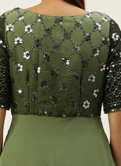 Green Georgette Sequins Embroidery Gown Festive Wear 13 Green Georgette Sequins Embroidery Gown Festive Wear -Indo Clothing Shop Green Georgette Sequins Embroidery Gown IWBS02301765 rrc2