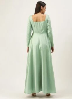 Green Jacquard Fit N Flare Dress Festive Wear -Indo Clothing Shop Green Jacquard Fit N Flare Dress DRBS02109730 b