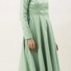 Green Jacquard Fit N Flare Dress Festive Wear