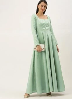 Green Jacquard Fit N Flare Dress Festive Wear -Indo Clothing Shop Green Jacquard Fit N Flare Dress DRBS02109730 u