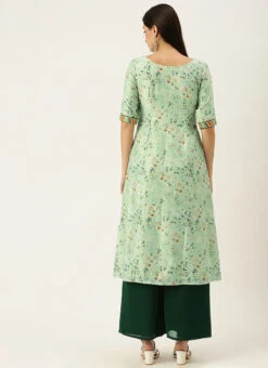 Green Muslin Printed Calf Length Kurta Set After Six Wear -Indo Clothing Shop Green Muslin Printed Calf Length Kurta Set KSBS02108637 b