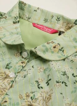 Green Muslin Printed Mini Dress Party Wear -Indo Clothing Shop Green Muslin Printed Mini Dress DRBS02208445 rrc1