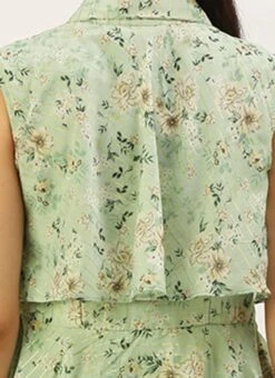 Green Muslin Printed Mini Dress Party Wear -Indo Clothing Shop Green Muslin Printed Mini Dress DRBS02208445 rrc2