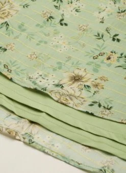 Green Muslin Printed Mini Dress Party Wear -Indo Clothing Shop Green Muslin Printed Mini Dress DRBS02208445 rrc4