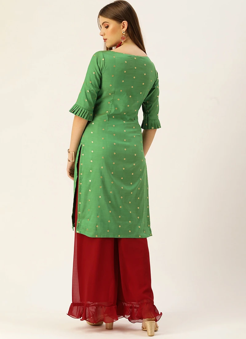 Green N Maroon A Line Palazzo Set Festive Wear 4 Green N Maroon A Line Palazzo Set Festive Wear - Image 4