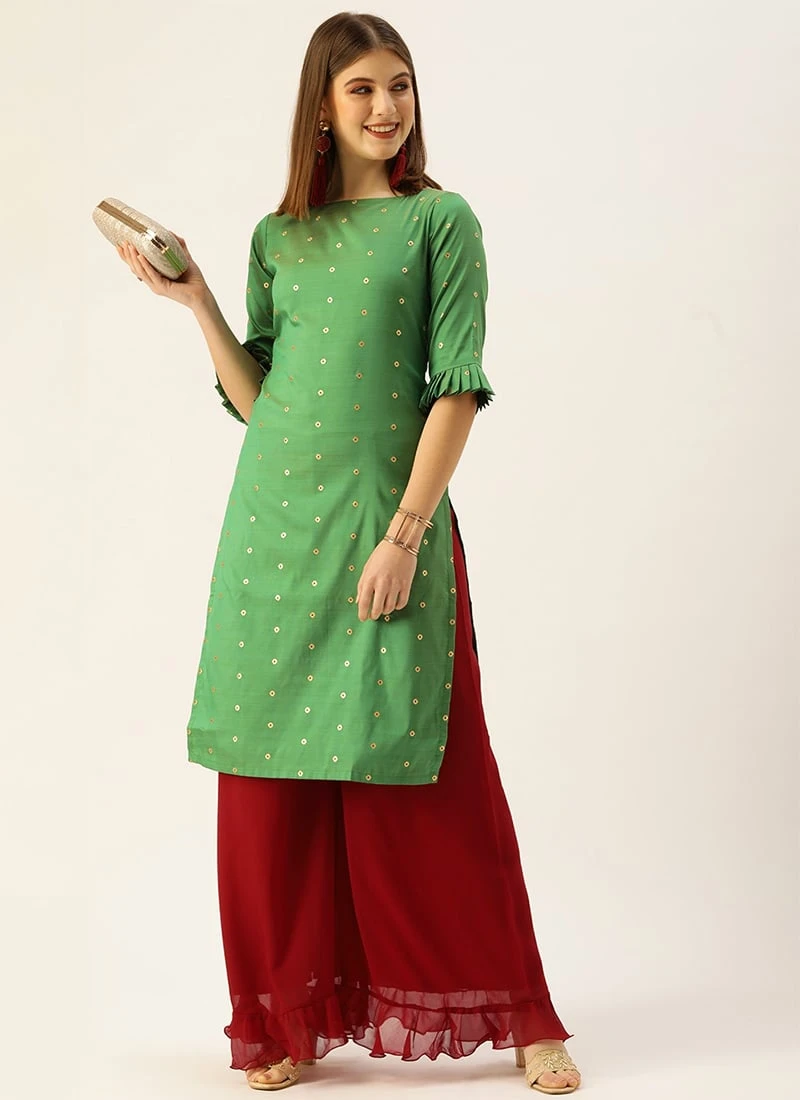 Green N Maroon A Line Palazzo Set Festive Wear 3 Green N Maroon A Line Palazzo Set Festive Wear - Image 3