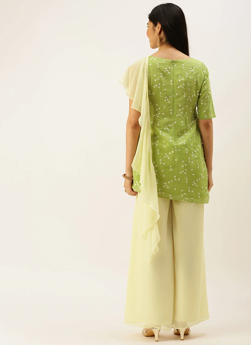 Green N Off White Printed Kurta Set Festive Wear 4 Green N Off White Printed Kurta Set Festive Wear - Image 4