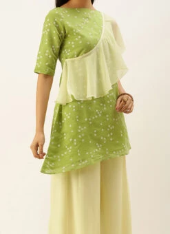Green N Off White Printed Kurta Set Festive Wear