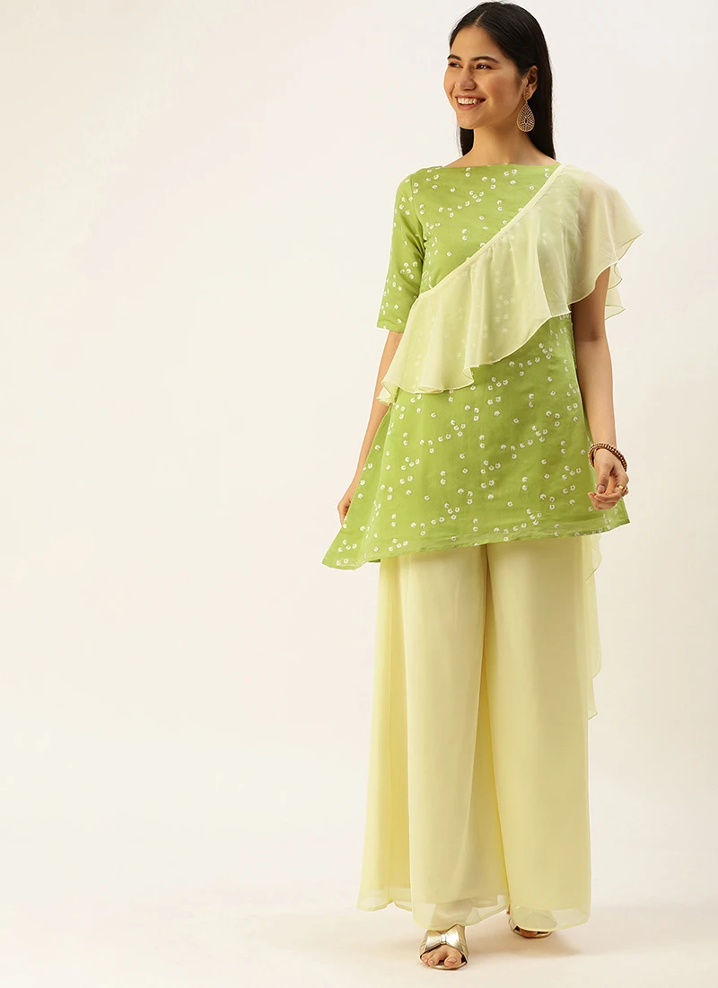 Green N Off White Printed Kurta Set Festive Wear 3 Green N Off White Printed Kurta Set Festive Wear - Image 3