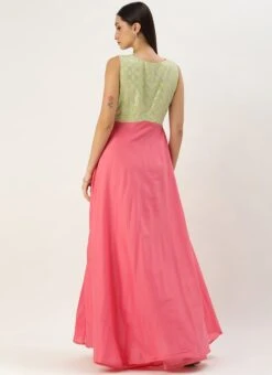 Green N Pink Cotton Sequins Embroidery Maxi Dress Festive Wear -Indo Clothing Shop Green N Pink Cotton Sequins Embroidery Maxi Dress DRBS02212595 b