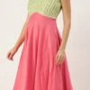 Green N Pink Cotton Sequins Embroidery Maxi Dress Festive Wear