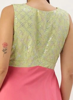 Green N Pink Cotton Sequins Embroidery Maxi Dress Festive Wear -Indo Clothing Shop Green N Pink Cotton Sequins Embroidery Maxi Dress DRBS02212595 rrc2