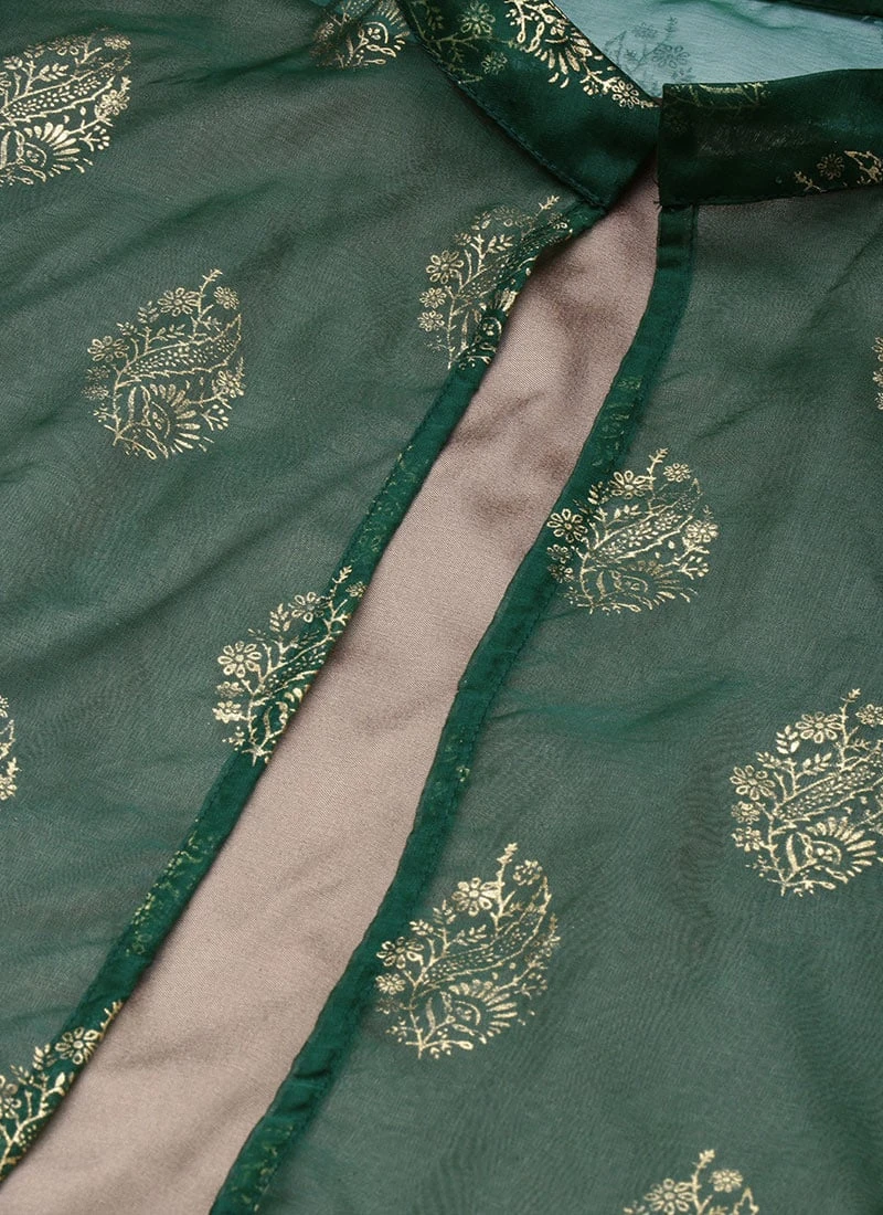 Green Organza Foil Printed Jacket Style Dress Festive Wear 7 Green Organza Foil Printed Jacket Style Dress Festive Wear - Image 7