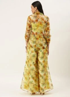 Bottom From Green Organza Palazzo N Jacket Co Ords Set After Six Wear -Indo Clothing Shop Green Organza Palazzo N Jacket Co Ords Set IWBS02209743 b