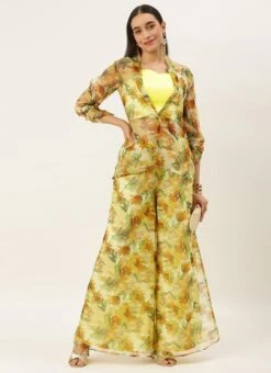 Bottom From Green Organza Palazzo N Jacket Co Ords Set After Six Wear -Indo Clothing Shop Green Organza Palazzo N Jacket Co Ords Set IWBS02209743 u