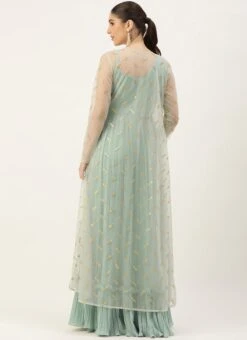 Green Pleated Georgette Gown N Embroidered Jacket Party Wear 11 Green Pleated Georgette Gown N Embroidered Jacket Party Wear -Indo Clothing Shop Green Pleated Georgette Gown N Embroidered Jacket IWBS02304092 b