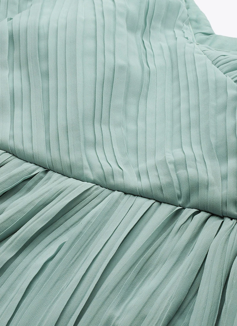 Green Pleated Georgette Gown N Embroidered Jacket Party Wear 5 Green Pleated Georgette Gown N Embroidered Jacket Party Wear - Image 5