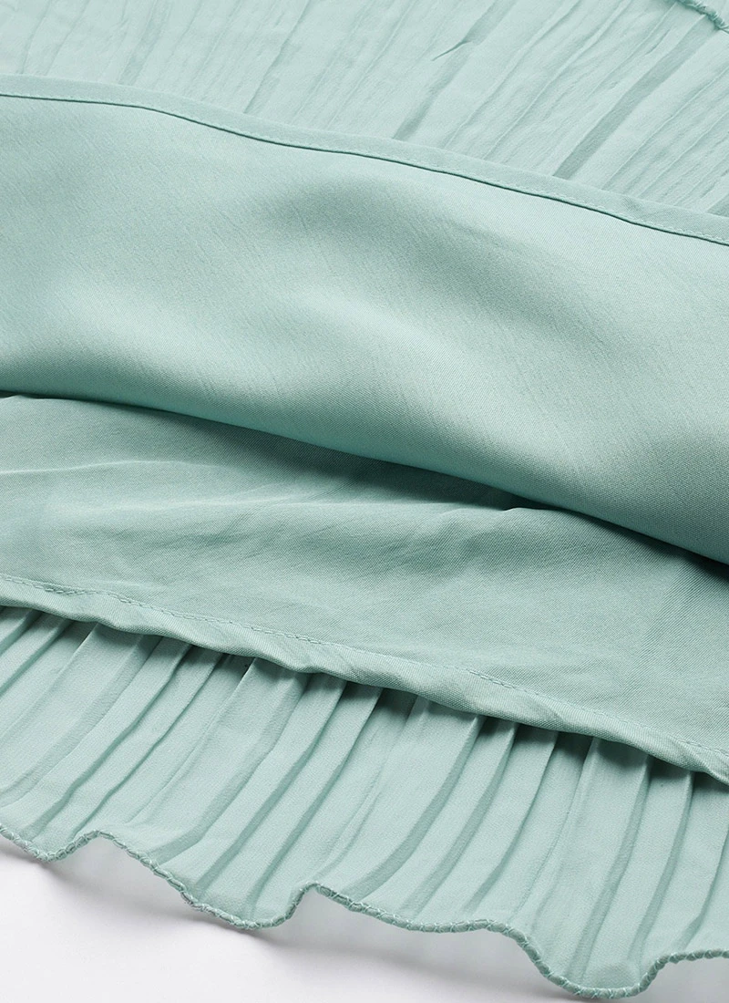 Green Pleated Georgette Gown N Embroidered Jacket Party Wear 6 Green Pleated Georgette Gown N Embroidered Jacket Party Wear - Image 6