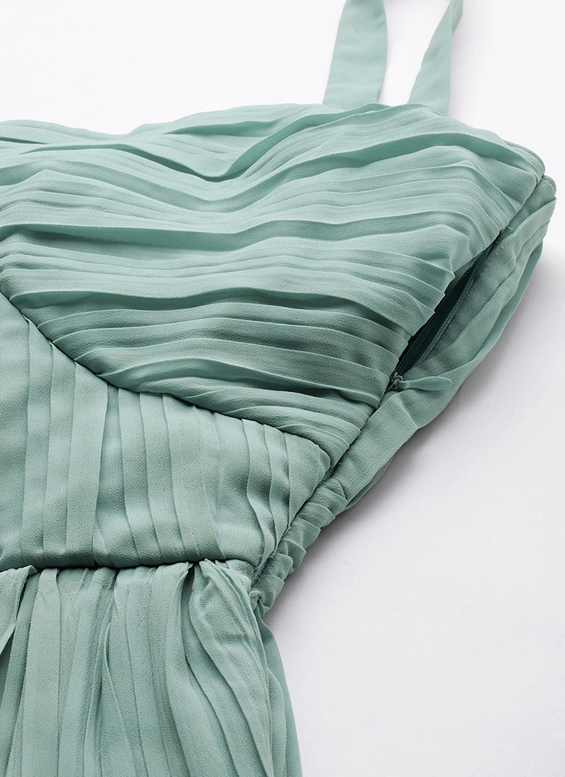 Green Pleated Georgette Gown N Embroidered Jacket Party Wear 7 Green Pleated Georgette Gown N Embroidered Jacket Party Wear - Image 7