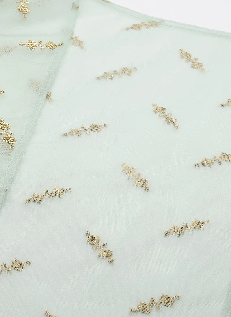 Green Pleated Georgette Gown N Embroidered Jacket Party Wear 8 Green Pleated Georgette Gown N Embroidered Jacket Party Wear - Image 8