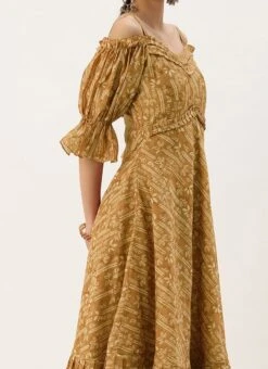 Green Printed Art Silk Cotton Maxi Dress After Six Wear Festive Wear