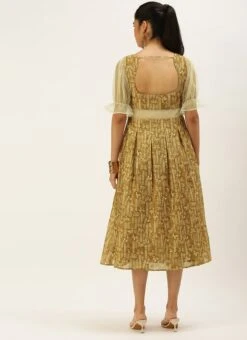 Green Printed Art Silk Dress After Six Wear -Indo Clothing Shop Green Printed Art Silk Dress DRBS02208474 b