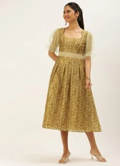 Green Printed Art Silk Dress After Six Wear -Indo Clothing Shop Green Printed Art Silk Dress DRBS02208474 u