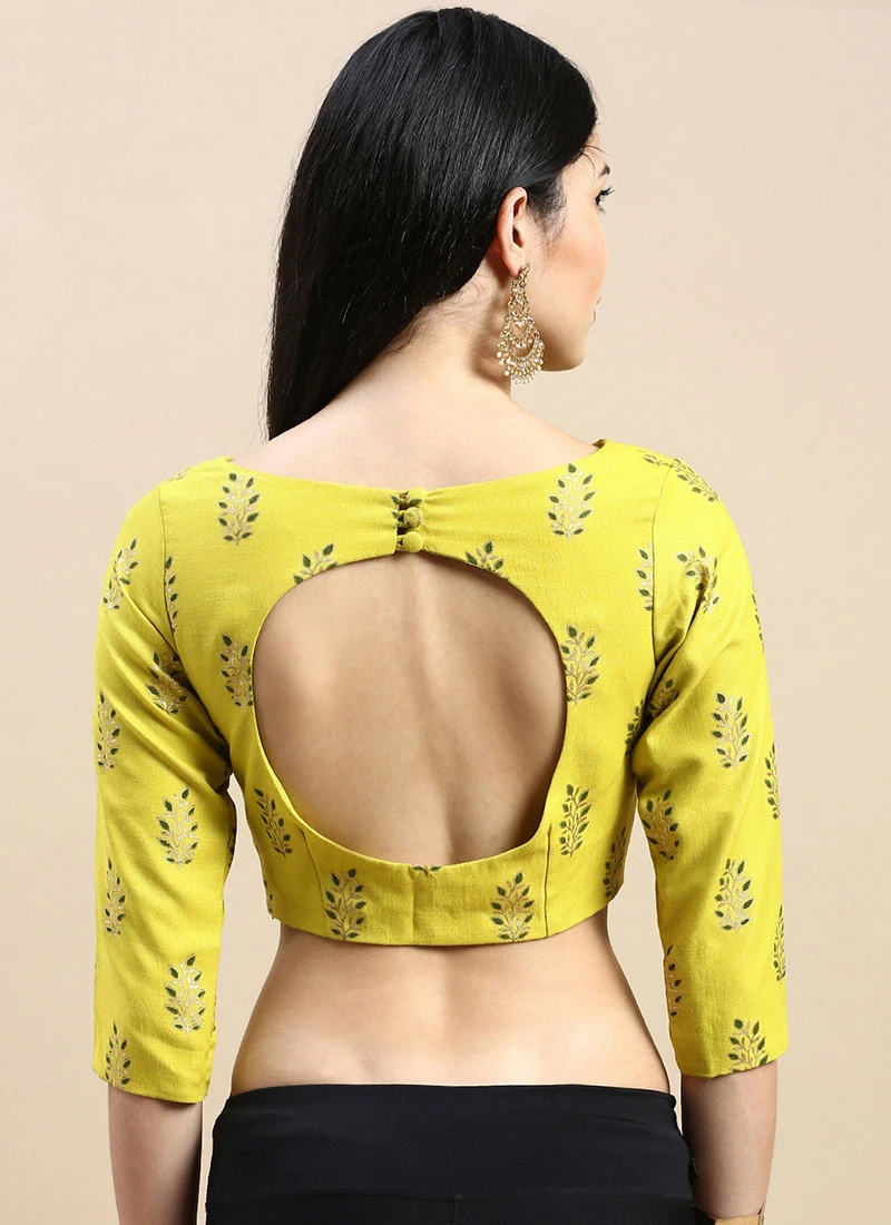 Green Printed Cotton Blouse Festive Wear 4 Green Printed Cotton Blouse Festive Wear - Image 4