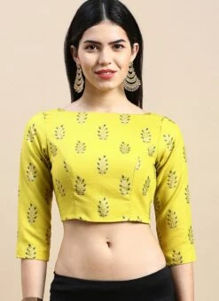 Green Printed Cotton Blouse Festive Wear 10 Green Printed Cotton Blouse Festive Wear -Indo Clothing Shop Green Printed Cotton Blouse BLBS02303848 u