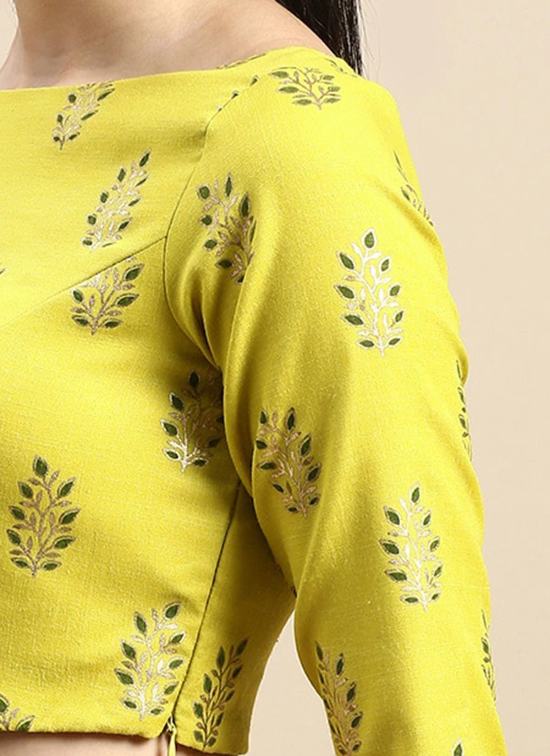 Green Printed Cotton Blouse Festive Wear 7 Green Printed Cotton Blouse Festive Wear - Image 7