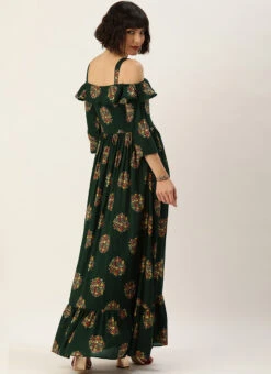 Green Rayon Printed Strap Neckline Dress After Six Wear 11 Green Rayon Printed Strap Neckline Dress After Six Wear -Indo Clothing Shop Green Rayon Printed Strap Neckline Dress DRBS02204727 b