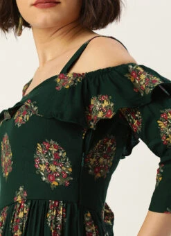 Green Rayon Printed Strap Neckline Dress After Six Wear 14 Green Rayon Printed Strap Neckline Dress After Six Wear -Indo Clothing Shop Green Rayon Printed Strap Neckline Dress DRBS02204727 rrc3