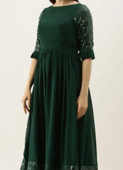 Green Sequin Embroidered N Green Georgette Kurta Set Festive Wear