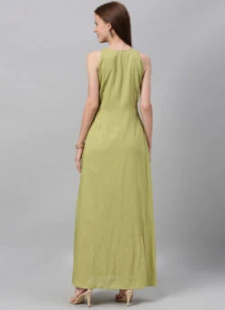 Green Modal Knee Length Dress After Six Wear 11 Green Modal Knee Length Dress After Six Wear -Indo Clothing Shop Green TENCEL Modal Knee Length Dress IWBS02001280 b
