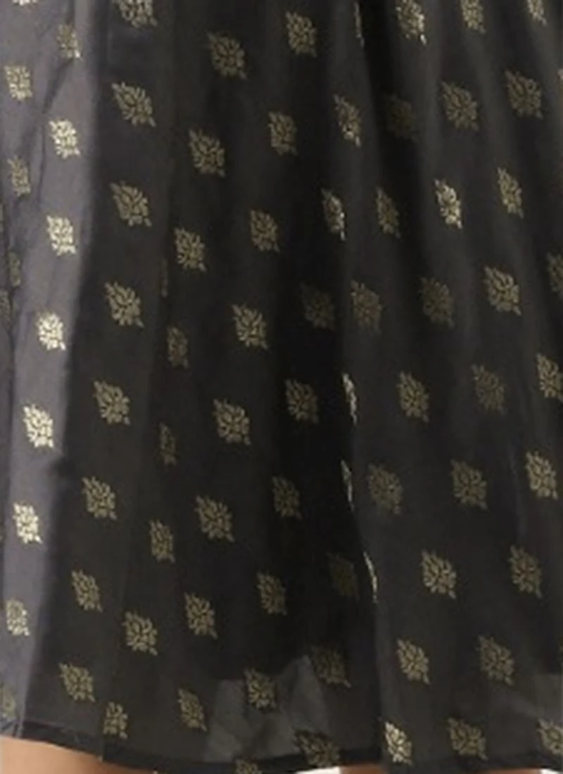 Grey Brocade Boat Neck Flared Dress Festive Wear 7 Grey Brocade Boat Neck Flared Dress Festive Wear - Image 7