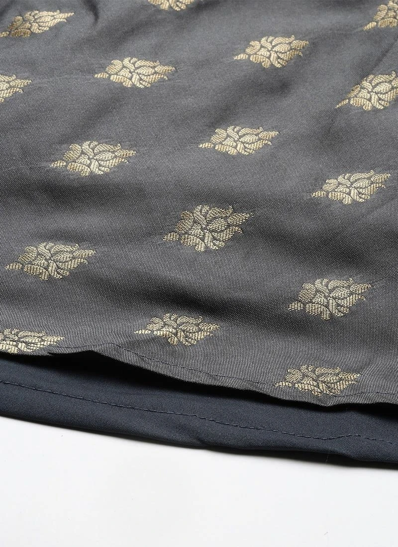 Grey Brocade Boat Neck Flared Dress Festive Wear 8 Grey Brocade Boat Neck Flared Dress Festive Wear - Image 8