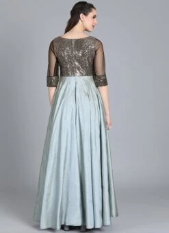 Grey Classic Full Flared Boat Neck Style Gown Festive Wear -Indo Clothing Shop Grey Classic Full Flared Boat Neck Style Gown IWBS01909184RTW b