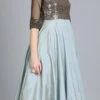Grey Classic Full Flared Boat Neck Style Gown Festive Wear